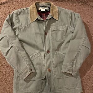 Vintage 90’s LL Bean Sage Barn Coat Jacket 100% Cotton Men’s S Plaid Lining